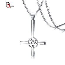 Mens Inverted Cross Pentacle Pentagram Star Necklace Stainless Steel Pendant Accessories 2024 - buy cheap