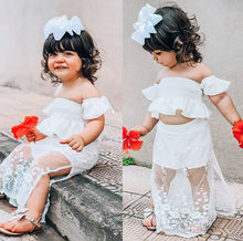 Summer Cute Toddler Kid Baby Girl 2Pcs Clothes Set White Lace Off Shoulder Crop Tops +Long Skirt with Liner Outfits Clothes Set 2024 - buy cheap