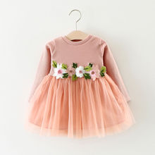 Платье принцессы для новорожденных девочек, платье с длинным рукавом и цветочной пачкой, бальное платье, пышные вечерние платья, детская одежда 2024 - купить недорого