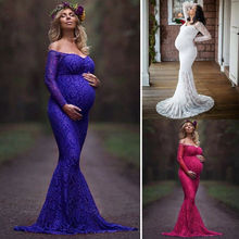 Elegant Lace Mermaid Pregnancy Dress Maternity Wear Lace Maxi Dress Bandeau Long Sleeve Hollow Out Party Dress Gown Photo Shoot 2024 - buy cheap