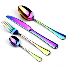 Colorful Rainbow Dinnerware Set Stainless Steel Cutlery Set 1/4 Pcs Black Knife Fork Set Tableware Gold Silver Western Food Set 2024 - buy cheap