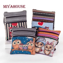 Miyahouse Jacquard Embroidery Mini Crossbody Female Cartoon Owl Fabric Crossbody Woman Ethnic Style Striped Crossbody Bag HOT 2024 - buy cheap