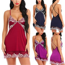 Sexy Women Lady V-Neck Embroidery Flowers Sleepdress Nightgowns Nightwear Strap Backless Bodycon Silk Lace Mini Dress Sleepwear 2024 - buy cheap