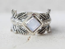 Anel de noivado vintage artesanal, pedra de lua, cor de prata, anéis de cristal branco para mulheres, joia 2024 - compre barato