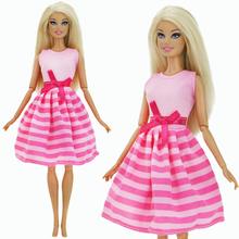 Mini vestido listrado de verão, vestido rosa fofo, vestido de festa, saia, acessórios de boneca diária para boneca barbie, brinquedo de casa de bonecas, menina 2024 - compre barato