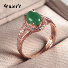 WalerV New For Women's Ring Fashion Charm Gold Color Luxury Zircon Ring Lady Oval Green Stone Crystal Wedding Jewelry Open Ring 2024 - buy cheap