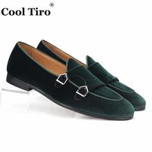 Cool Tiro/зеленые вельветовые мокасины в байкерском стиле с двумя Монами, мужские мокасины, дымчатые тапочки, модельные туфли на плоской подошве, повседневная обувь с металлической пряжкой 2024 - купить недорого