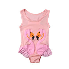 Купальный костюм с изображением фламинго для маленьких девочек; купальный костюм; комплекты бикини; цельный купальник 2024 - купить недорого