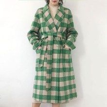 Женское пальто из смешанной шерсти, Элегантное длинное шерстяное пальто в шотландскую клетку, зима 2019 2024 - купить недорого