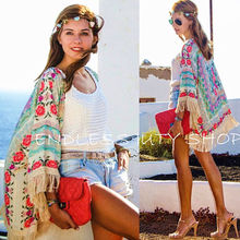 Cárdigan bohemio Hippie con borlas para mujer, blusa holgada con parte superior de Chal Floral, Kimono, novedad de verano 2024 - compra barato