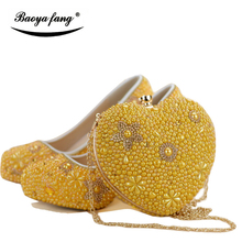 Women wedding shoes with matching bags yellow Pearl bride party dress shoe and bag set High heels platform shoes Ladies shoes 2024 - buy cheap