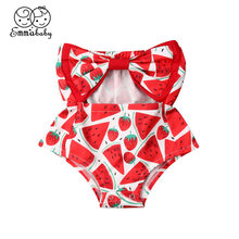 Newborn Baby Girl Bodysuit Summer Kid Clothes Infant Watermelon Bodysuit Knot Jumpsuit Toddler Party Strapless Outfit Tube Top 2024 - buy cheap
