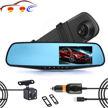 Fhd 1080p traço cam carro dvr câmera auto 4.3 polegada espelho retrovisor gravador de vídeo digital lente dupla registrador camcorder 2024 - compre barato