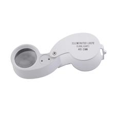 Mini 40X Power Jewelers Magnifier Magnifying Glass Eye Loupe Jewelry Store Silver LED Lights Jeweler Loupe Folding Magnifier 2024 - buy cheap