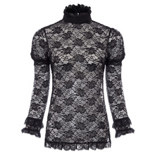 Sexy luxury Steampunk Victorian shirt ladies vintage tops Long Sleeve High Neck See-Through Lace Tops blouse women chemise femme 2024 - buy cheap