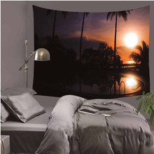 Acogedor atardecer naturales costeros Pared de paisaje colgando mural de duende estampado de cocoteros tapicería de poliéster decoración artística de dormitorio LZU15 2024 - compra barato