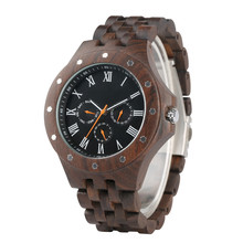 Relógio masculino luxuoso de madeira, com calendário casual, display, pulseira de madeira, presente para homens, 100% 2024 - compre barato