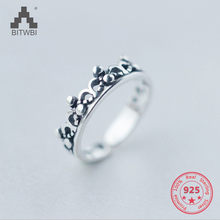 Korea Hot Style 925 Sterling Silver Simple Retro Vintage Chic Crown Open Ring Jewelry for Women 2024 - buy cheap