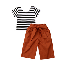 Emmaaby/модные топы в полоску для маленьких девочек; футболка с широкими штанинами; коричневые штаны; летняя одежда; комплект одежды 2024 - купить недорого