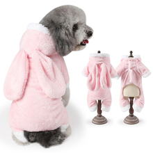 Пасхальная плюшевая одежда для домашних питомцев, розовый кролик, одежда для собак, толстовка с капюшоном с кроличьими ушами, плюшевая одежда для домашних питомцев, комбинезон для собак, товары для домашних животных 2024 - купить недорого
