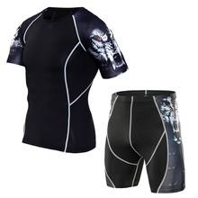 Camiseta de manga corta para hombre, conjunto de 2 piezas formado por compresión de combate MMA, chándal de ciclismo, S-4XL de entrenamiento de gimnasia 2024 - compra barato