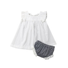 Recién Nacido conjunto de ropa para niñas pequeñas infantil chico verano traje de princesa bebé blanco vestido de encaje tela Tutu 2 uds 0-24M 2024 - compra barato