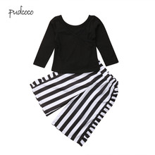 Pudcoco/Новая брендовая одежда для маленьких девочек, комплект из 2 предметов: футболка + длинные штаны в полоску 2024 - купить недорого