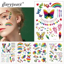 Glaryyear-pegatina de tatuaje temporal colorida para hombres y mujeres, 1 hoja, Tatuaje falso, Arco Iris, maquillaje Flash, tatuaje impermeable, arte corporal pequeño 2024 - compra barato
