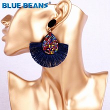 Earrings tassel bohemian blue statement luxury long earring handmade gifts women geometric fringe fashion big wedding thread new 2024 - buy cheap