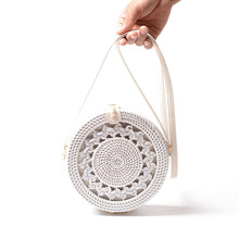 Новые белые круглые сумки из ротанга для женщин, женская сумка ручной работы в стиле бохо, плетеная круглая сумка через плечо, женские сумки 2024 - купить недорого