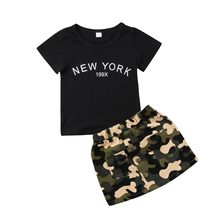 Conjunto de ropa de verano para niñas pequeñas, camiseta de algodón con estampado de letras, faldas con camuflaje, 0-4T 2024 - compra barato