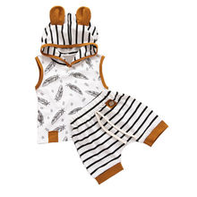 2PCS Set Newborn Baby Boy Sleeveless Hooded Vest Tops Striped Shorts Pant Outfits Summer Boys Clothes 2024 - buy cheap