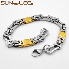 SUNNERLEES Jewelry Stainless Steel Bracelet 8mm Geometric Byzantine Link Chain Silver Color Gold Plated Men Women Gift SC142 B 2024 - buy cheap