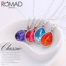 Trendy Quality Pink Red Blue Purple Rhinestone Pendant Necklace For Women Wedding Bridal Jewelry Girlfriend Gift Drop Necklace 2024 - buy cheap