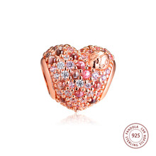 CKK-abalorios de corazón de mariquita brillante de oro rosa, cuentas de plata de ley 925 para la fabricación de joyas, se adapta a la pulsera Pandora Argent 925 2024 - compra barato