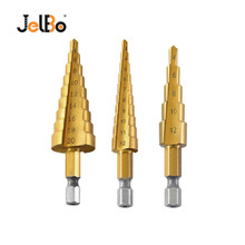JelBo 3 шт./компл. набор металлических ступенчатых сверл HSS с титановым покрытием, сверла с шестигранным хвостовиком, электроинструмент для деревообработки 3-12/4-12/4-20 мм 2024 - купить недорого