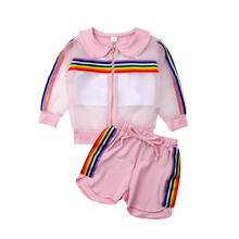 Kid  Baby Girl Rainbow Long Sleeve Coat+Vest+Short Pants Outfit Summer Newborn Kid Clothes 2024 - buy cheap