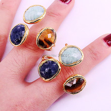 5Pcs Faceted Stone Rings Fashion Gold Electroplated 3 Stones Rings Adjustable Jewelry for women gift 2024 - buy cheap