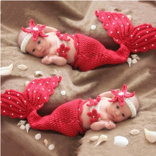 Baby Photography Props Accessories Wool Knitted Mermaid Costume Headwear+Bra+Tail 3pcs/Set Baby Photo Props Newborn Fotografia 2024 - buy cheap