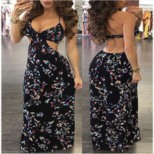 2018 New Summer Dress Women's Spaghetti Strap V Neck Long Maxi Dress Floral Printing Floor Length Bohemian Sexy Backless Dresses 2024 - buy cheap