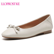 Lloprost ke Spring Cow leather Women Flats Pointed Toe Slip on Flat Shoes Bowtie Ballet Flats Woman Boat Shoes zapatos mujer 2024 - buy cheap