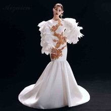Модное белое платье Ципао с вышивкой, современные длинные платья для выступлений на сцене, женское китайское вечернее платье, элегантное платье русалки, Qipao 2024 - купить недорого