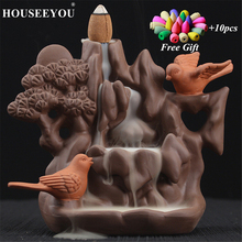 10Pcs Incense Cones + Waterfall Incense Burner Stick Birds Rockery Mountains Backflow Incense Holder Aromatherapy Aroma Censer 2024 - buy cheap