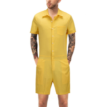 Summer Fashion Men Solid Color Romper Short Sleeve Casual Man Jumpsuit Plus Size Male Overalls One Piece Slim Fit pants D9073 2024 - buy cheap