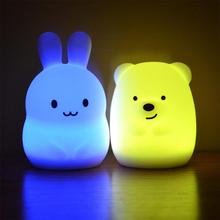 Мини 7 видов цветов Медведь Кролик LED USB животное ночник силиконовый мягкий мультяшный Детский Светильник led ночник 2024 - купить недорого