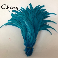 Plumas de cola de gallo 100 unids/lote, pluma de pollo de 30-35cm, 12 -14 pulgadas de largo, azul turquesa natural, venta al por mayor 2024 - compra barato