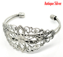 DoreenBeads 4 Silver Color Filigree Flower Bangles Bracelet 16.5cm (B15699) yiwu 2024 - buy cheap