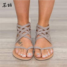 Women Sandals Fashion Gladiator Sandals For Women Summer Shoes Female Flat Sandals Rome Style Cross Tied Sandals Shoes Women 43 2024 - buy cheap