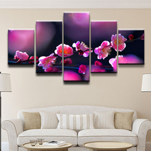 Imagem modular de lona com 5 painéis da mais bem avaliada, pôster de lona da flor (sakura), pintura a óleo, imagens de parede para decoração da sala de estar 2024 - compre barato