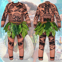 Camiseta/pantalones de tatuaje Moana Maui para adultos, Cosplay para hombres y mujeres con hojas, decoración de Halloween, Cosplay 2024 - compra barato